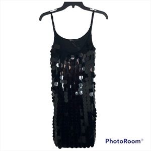 INC Black Sequin Bodycon Spaghetti Mini Dress. Size M